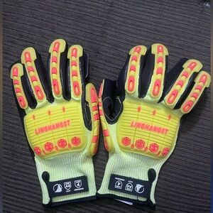LINGHANGST Longboard Slide Gloves 4 Pads each Neon velco stick Skateboard New
